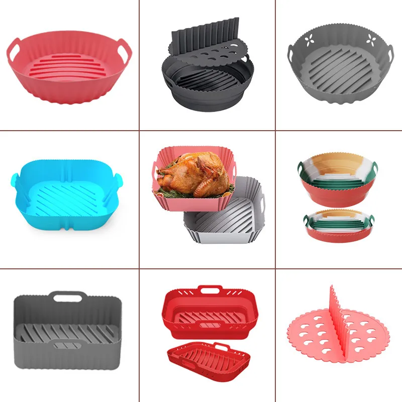 Wholesale Rectangular baking silicone baking tray mat foldable high-temperature resistant silicone bowl air fryer