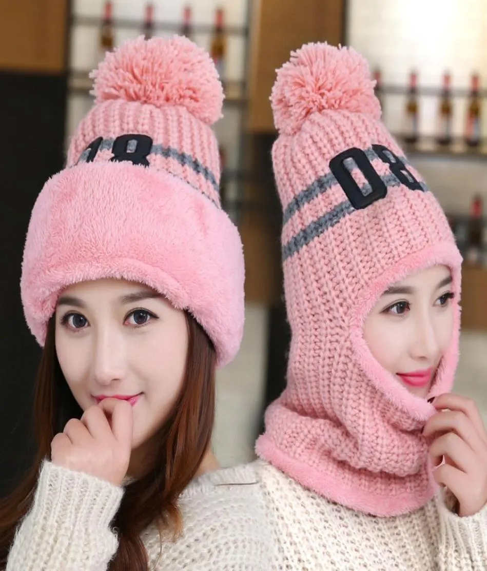 Sexemara 2018 Knit Cap Scarf Cap Twopiece Winter Hats For Women Fur Winter Beanie Fleece Hat Balaclava With Neckwa Rmer3204438