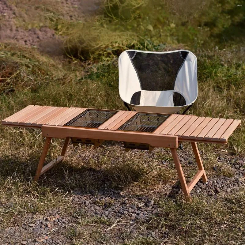 Muebles de campamento IGT Mesa para acampar Plegable Pliante Gear Mesas de brasero plegables con estufa Suministros para barbacoa al aire libre Accesorios para utensilios de cocina Picnic