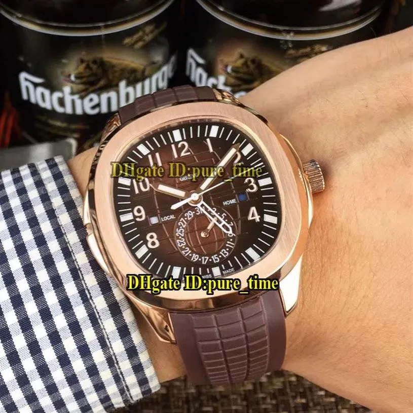 Ny Aquanaut 5164 Brown Dial 5164R-001 Asian 2813 Automatisk herrklocka Rose Gold Case Brown Gummi Rem Högkvalitativ Gents Watche305s