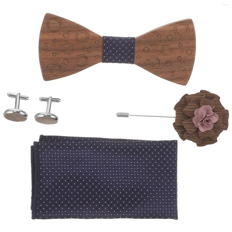 Bow Ties Wooden Tie Set For Men Groom Bowtie Wedding Lapel Pin Bowties Bachelor Party Brooch