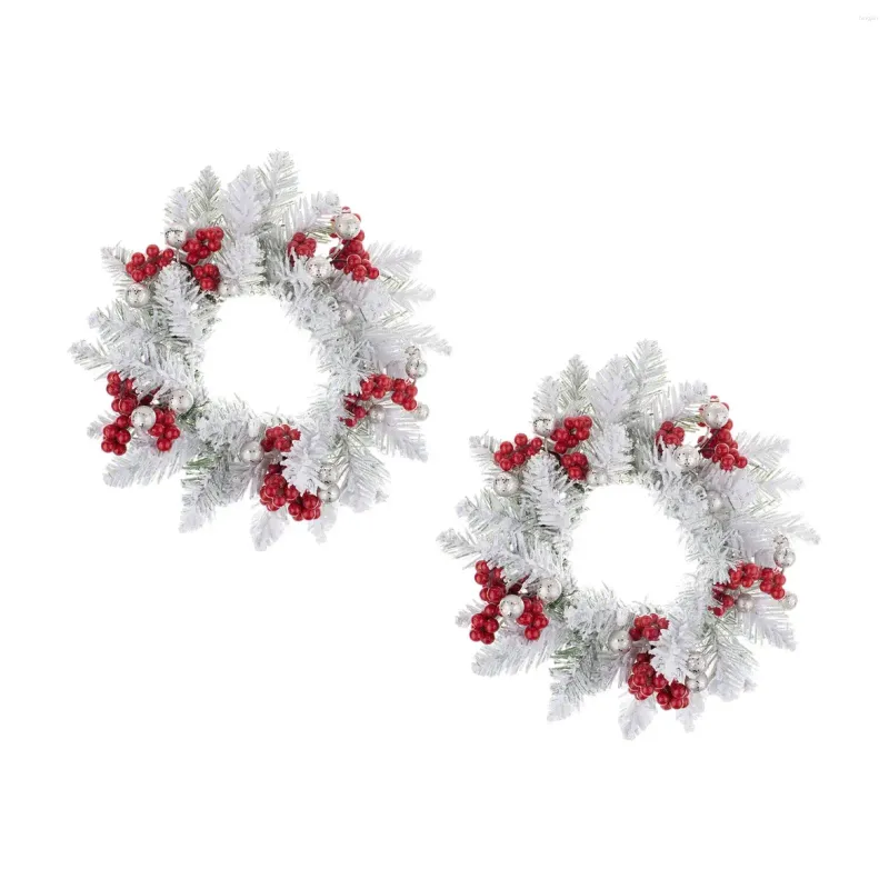 装飾的な花2xクリスマスキャンドルリングシミュレーションレッドベリー11インチ玄関ランタンウェディングホリデーダイニング用の人工花輪