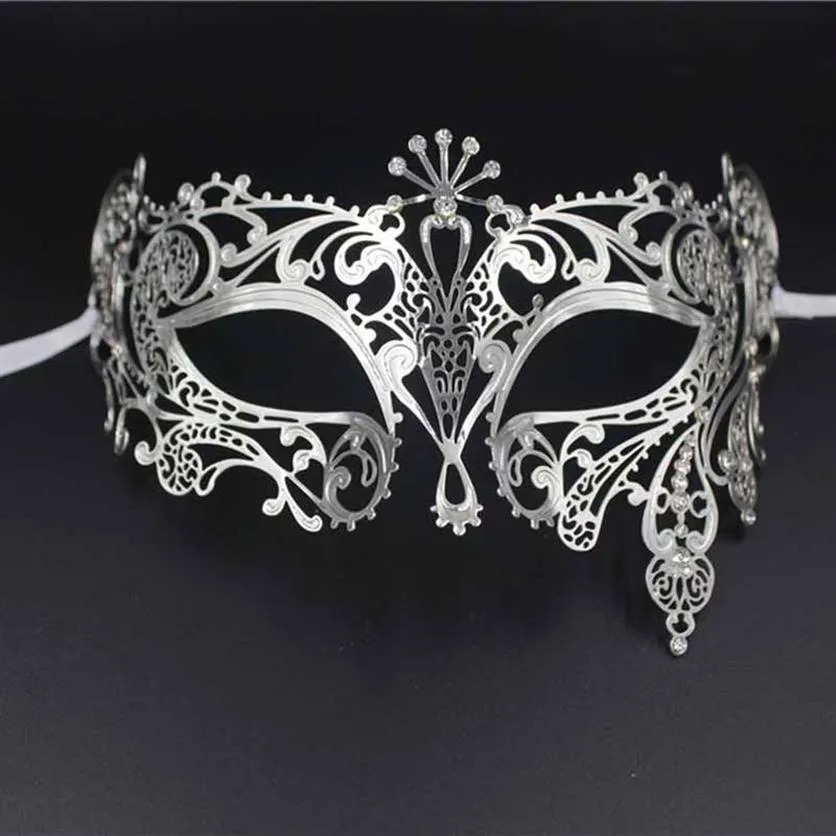 Halloween Mask Fun White Wedding Mask Gold Silver Metal Venetian Masquerade Opera Halloween Party Ball Eye Masks Black Prom Costum258V