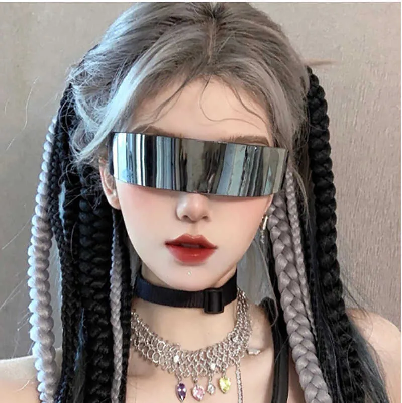 Nouvelles lunettes de soleil tout-en-un futuristes cyberpunk lunettes de soleil disco rouge net lunettes de soleil personnalisées 1214