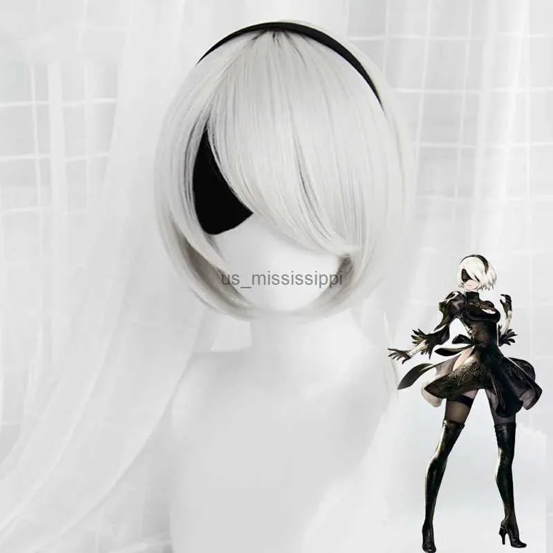 Cosplay Wigs Nier Automata 2B Yorha n ° 2 Type B Héroïne BOBE BOO Costume de cosplay résistant à la chaleur Bobo Wigl231212