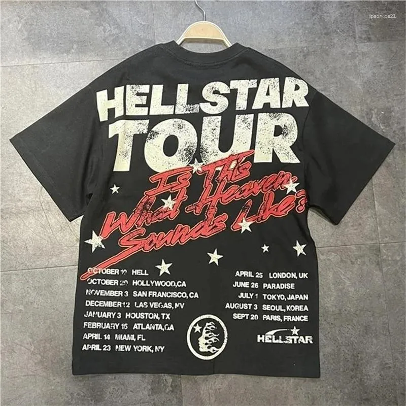 Męskie koszulki streetwear hellstar y2k koszula hip -hop retro graficzny graficzny druk bawełniany okrągły szyję ponadprzeciętna harajuku gotycka