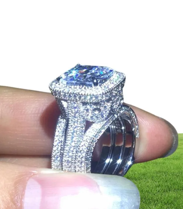 Vecalon Luxus Vintage 3in1 Ring Set 925 Sterling Silber Diamanten Cz Verlobung Eheringe Für Frauen Party Finger Jewelr2917420