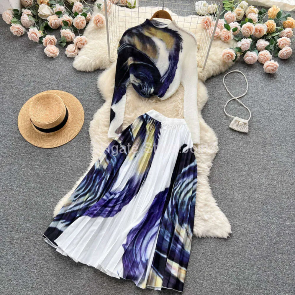 Women Two Piece Dress Set Double Breasted Short Top and High Waist Pleated  Knee-Length Skirt from Dhgate Two Piece Dress - price 49.94