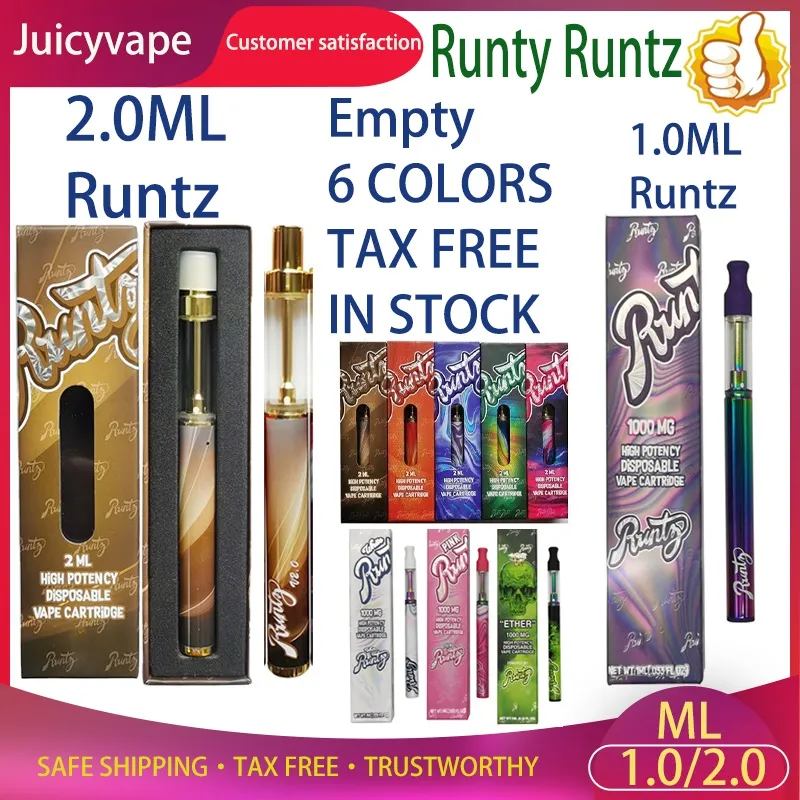 New Runty Runtz Disposable Empty Vapes 1.0ml 2.0ml 280mAh 400mAh Rechargeable Battery Ceramic Coil Cartridge Carts 6 Strains With Magnetic Box Packaging packwoods