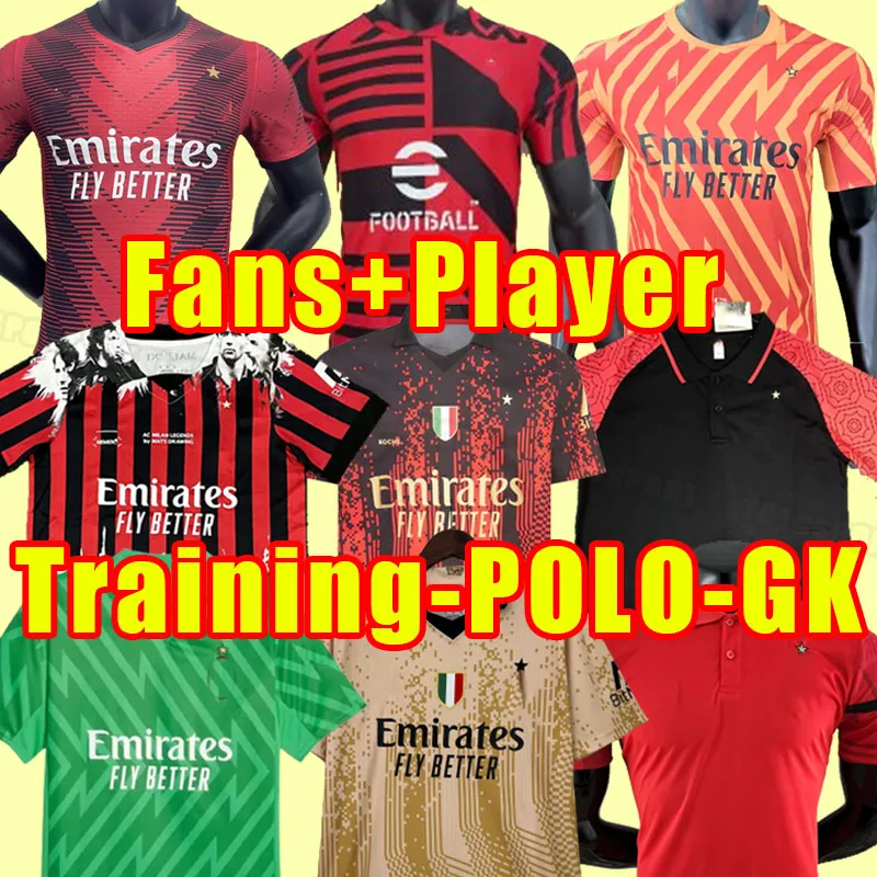 Ibrahimovic 23 24サッカージャージGiroud R.Leao Bennacer Theo Romagnoli Florenzi Tonali Rebic 2023 2024フットボールシャツファンプレーヤーバージョントレーニングPolo Milane