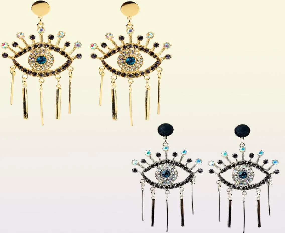 New Fashion exaggerated famous brand designer Devil039s Eye Earrings Alloy Fringe with Diamond Blue Eye Stud Earrings2707475