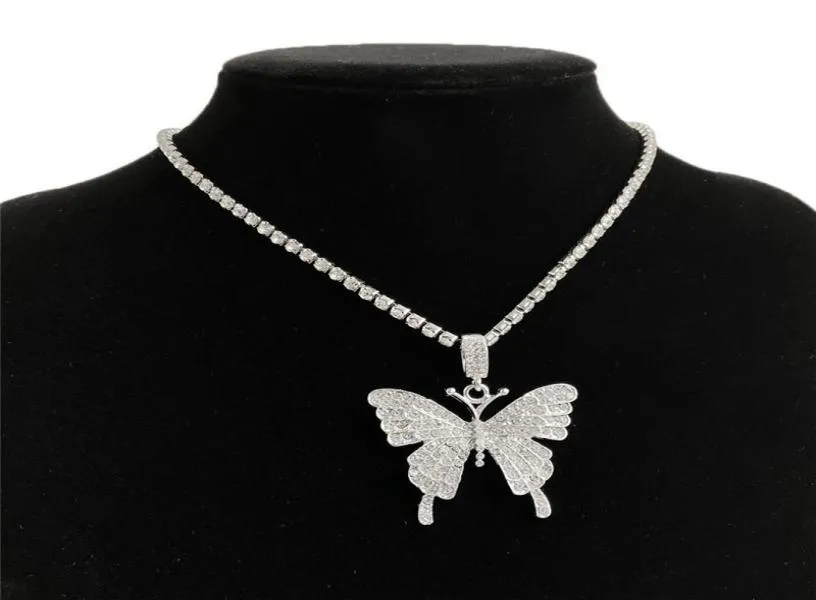 Big Rhinestone Butterfly Pendant Necklace Chain for Women Crystal Choker Statement Jewelry Chokers8929587