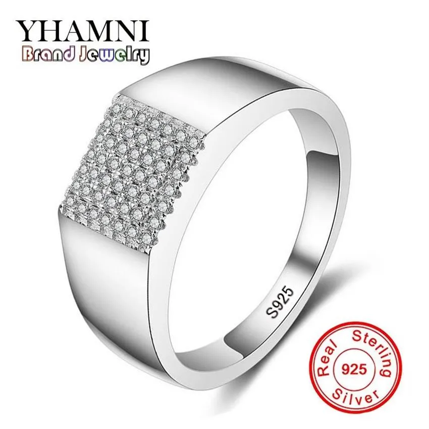 Yhamni original real sólido 925 anel de prata esterlina luxo cz diamante homem jóias de casamento anéis de noivado mjz025342q