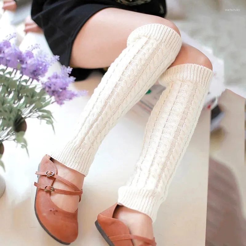 Women Socks Winter Crochet Knitted Long Leg Cover High Knee Twists Pattern Boot Cuffs Fashion Warmers Soft