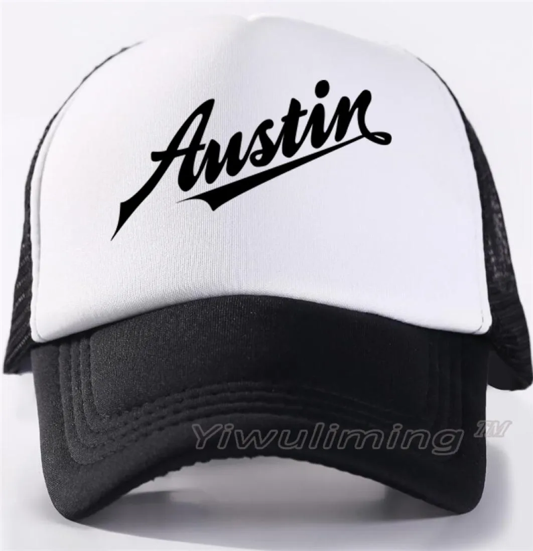 Hombres Mujeres Nuevas gorras de camionero de verano Austin Mini Cool Summer Black Black Adult Cool Baseball Mesh Net Trucker Gats para hombres Adultos2521695