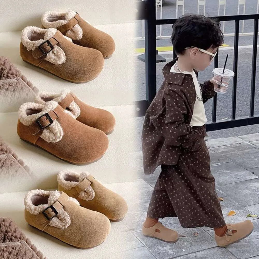 Bota para chico de cuero genuino para niños, botas individuales de otoño/invierno 2023, nuevas botas informales con felpa suave para niños y niñas, zapatos para bebés