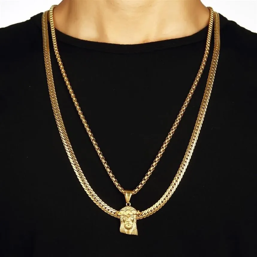 Hip Hop Männer Schmuck Jesus Christus Stück Anhänger Gold Halskette Kreuz mit Mais Kettenlänge 70 cm Charakter209b