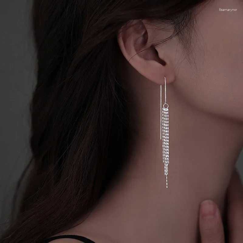 Dangle Earrings Thin Long Tassel Minimalist Multi-Tassel Earline Drop Earring Simple Silver Color Linear Chain Jewelry