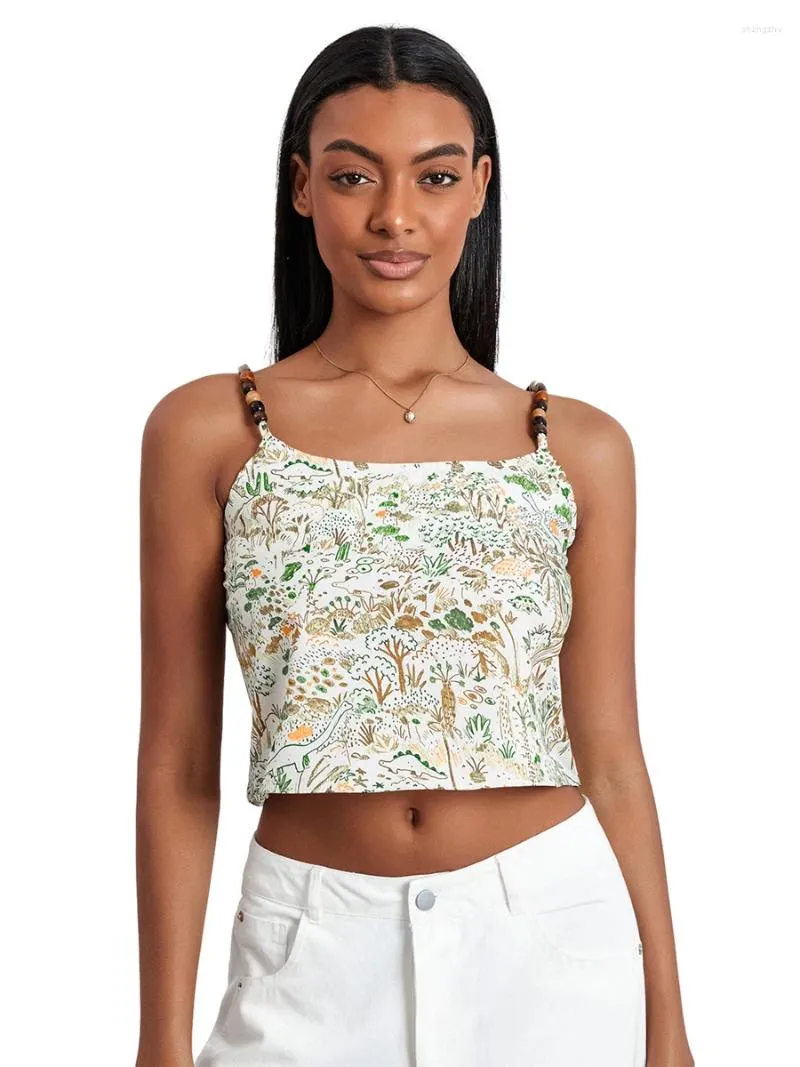 Réservoirs pour femmes Femmes Strappy Crop Tank Tops Camisole Floral Print Spaghetti Strap Y2K T-shirt sans manches Summer Streetwear
