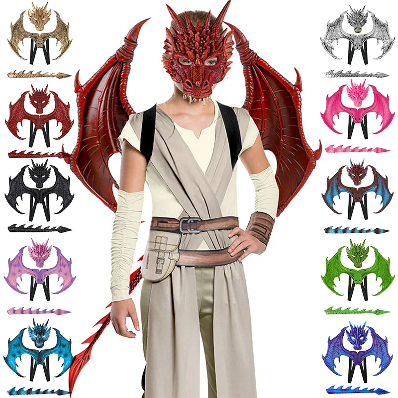 Masque d'Halloween cadeau Halloween Party Devil Wing Enfants Party Dress Up Décoration Dragon Wings Tail Mask Set accessoires de cosplay Accessoires de dinosaure