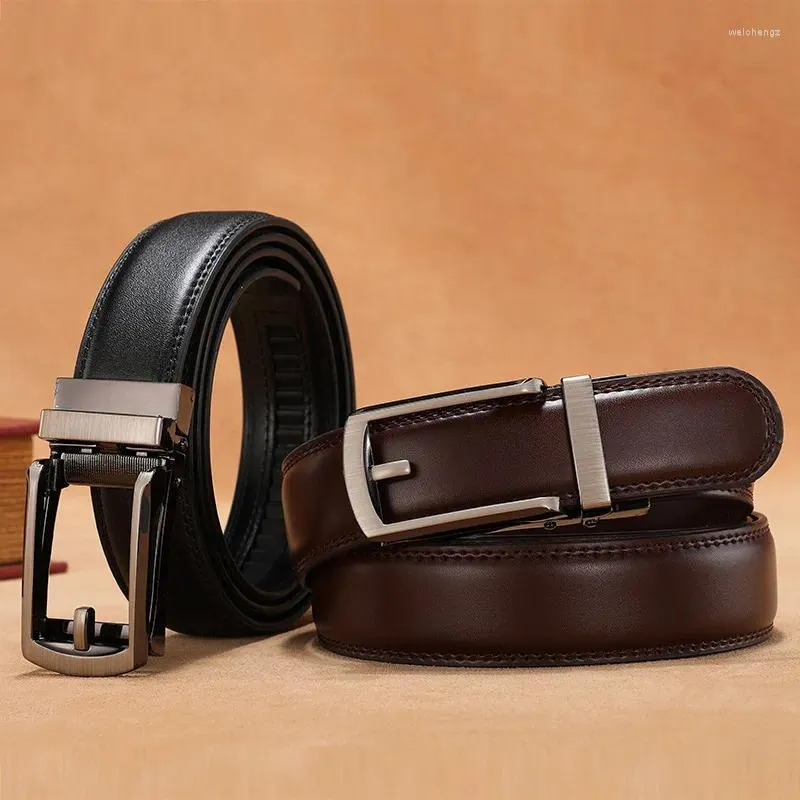 Belts 3.5cm Genuine Leather Men's Belt Alloy Automatic Buckle Two-layer Cowhide Business Casual For Men Wholesale