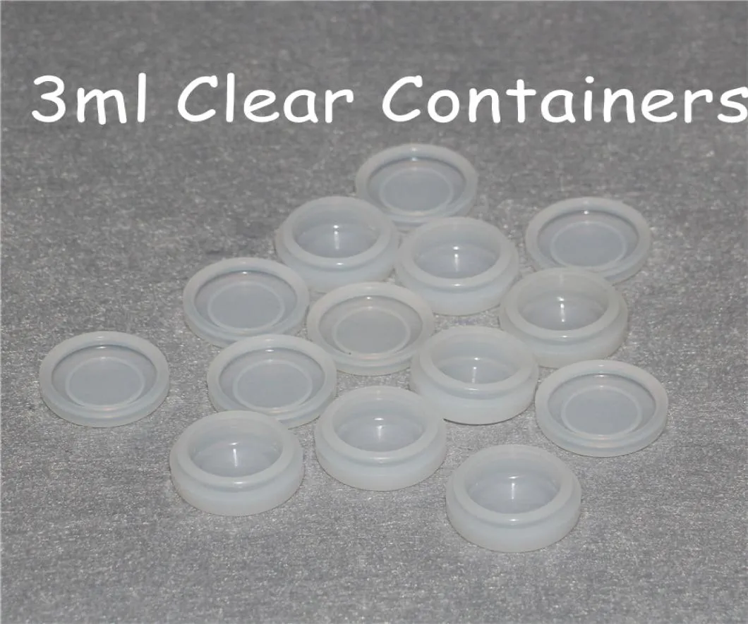 Boîtes transparentes 3ML Concentteur de silicone concentré d'huile pour non-bâton mini Bho Extrait de silicone Dab Wax Casking Rubber Slick Jars DH6185024