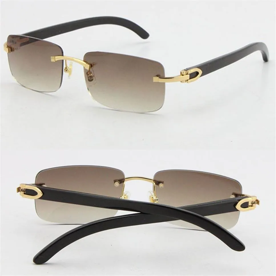 Ganze verkaufende randlose schwarze echte Original-Büffelhorn-Sonnenbrille 18K Gold Unisex Goldbraun Grau Rot Blau UV400-Linse mal3051