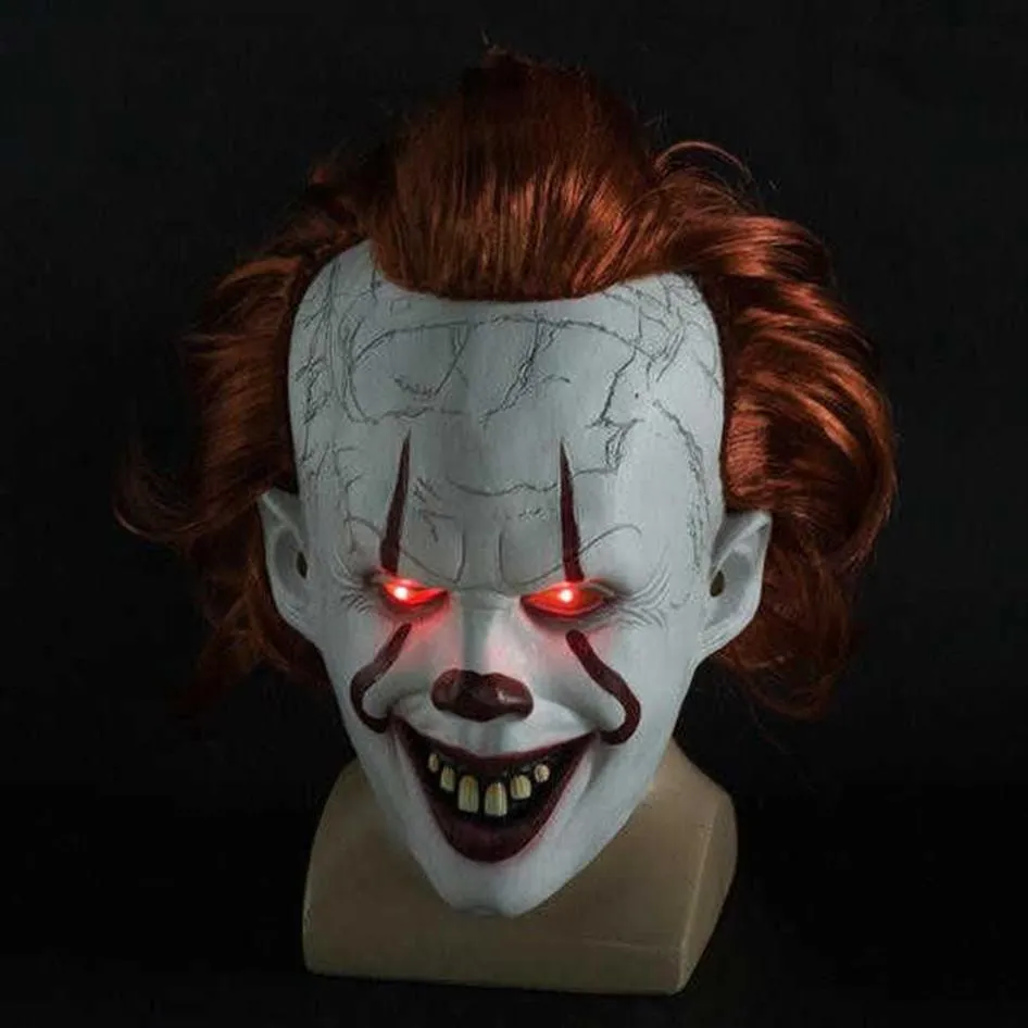 Movie s It 2 Косплей Пеннивайз Клоун Джокер Маска Тима Карри Маска Косплей Хэллоуин Вечеринка Реквизит Светодиодная Маска Маскарадные маски весь f292E