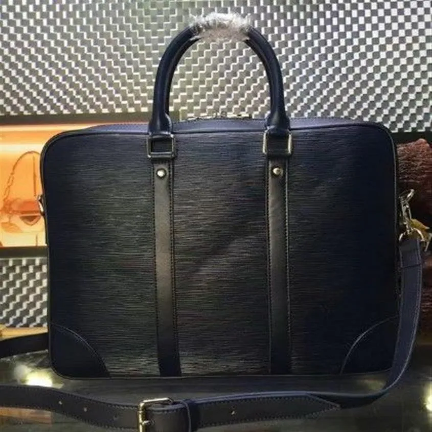 CLASSIC EPI water ripple black Genuine leather handbags briefcase mens business bags branded Design EXPLORER business shoulder bag268V