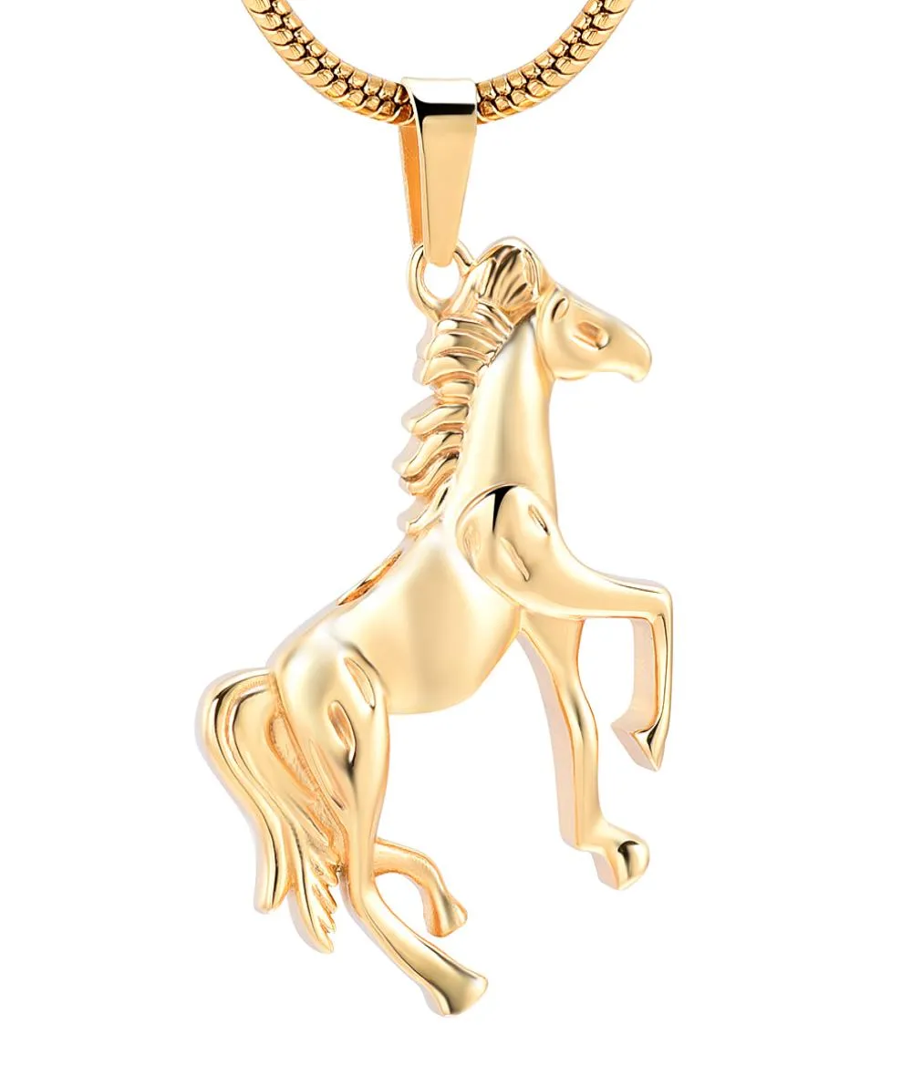 h10072 Gold Stainless Steel Running Horse Cremation Memorial Pendant for Ashes Urn Necklace Keepsake for men Jewelry9258268