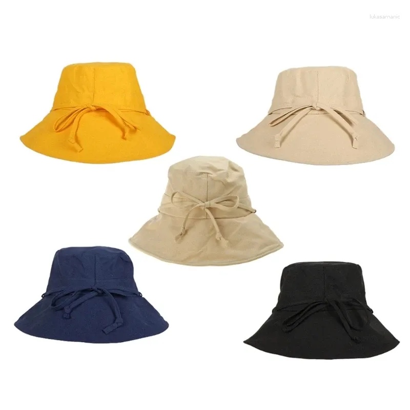 Chapéus de borda larga ao ar livre grande chapéu de pesca de borda para proteção solar UV cor sólida balde embalável praia boné camping trave