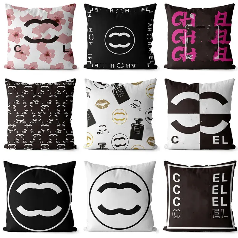 Designer coton jeter oreiller noir et blanc jeter oreiller lettre logo maison taie d'oreiller canapé décoration coussin luxe taies d'oreiller