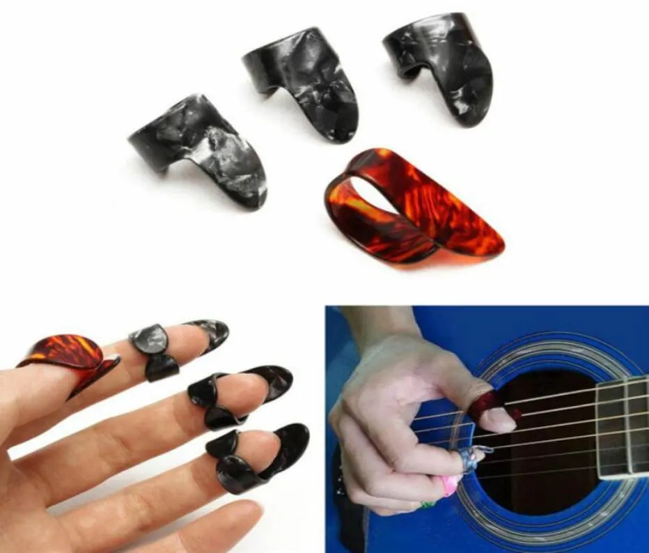 4pcsset Celluloid 1 Thumb 3 Finger Guitar Picks Guitar Plectrums Sheath For Acoustic Electric Bass Guitar7430120