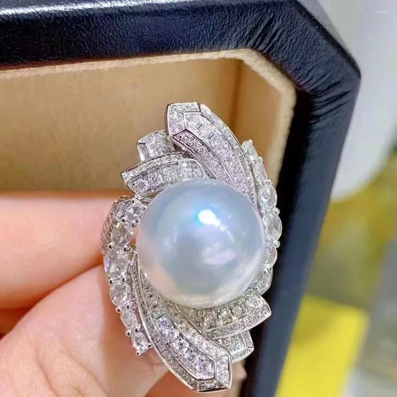 MJ Fine Pearl Cluster Ring 925 Sterling Silver Natural Fresh