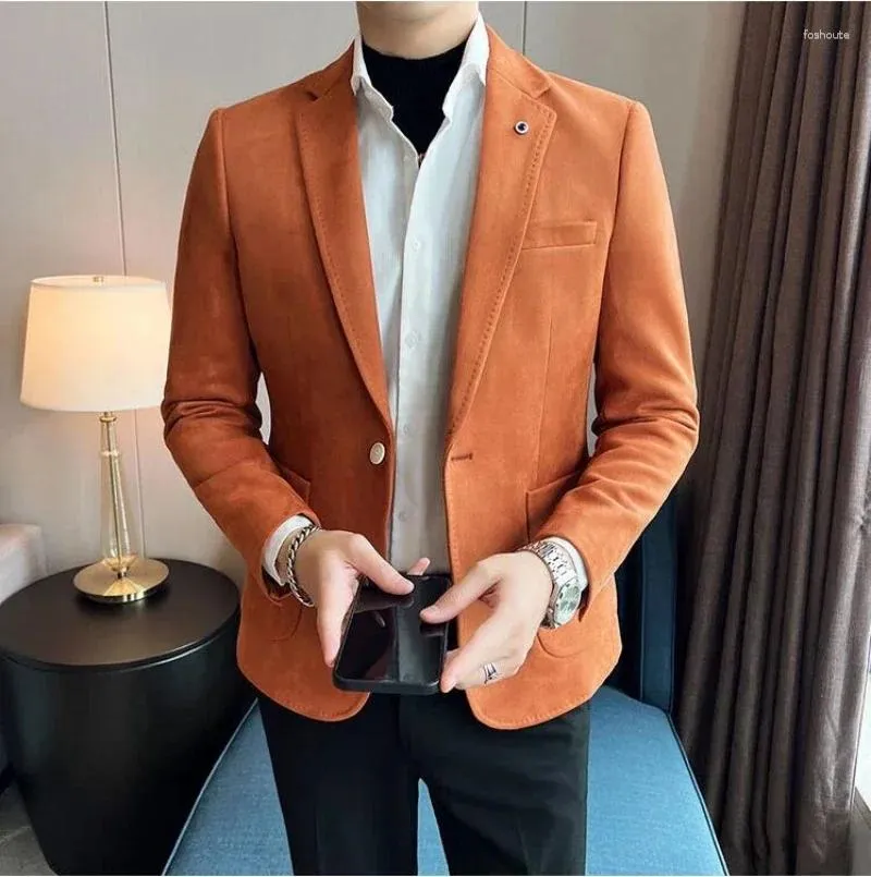 Herenpakken Mode Pak Jas Slim Fit Hertenleer Fluwelen Elegante Luxe Blazer Business Casual Bruiloft Grote maten M-4XL