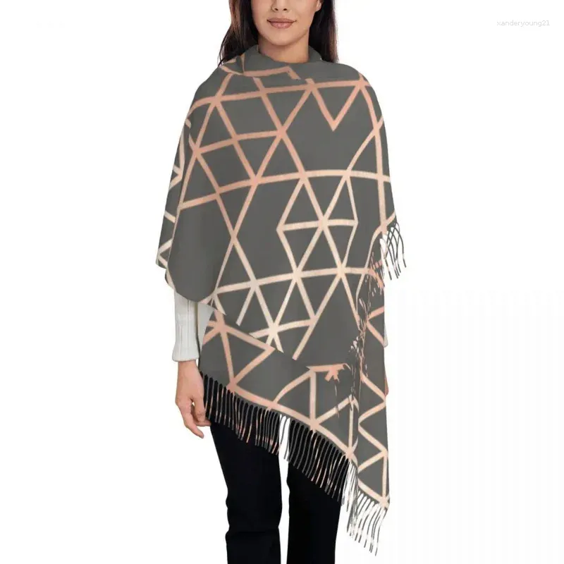 Ethnic Clothing Fashion Rose Gold And Gray Geometric Pattern Tassel Scarf Women Winter Fall Warm Shawls Wraps Female Abstract Scarves