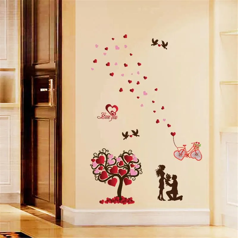 Naklejki ścienne Walentynki miłosne drzewo romantyczna para sypialni do salonu dekoracja naklejka domowa akcesoria Domowe akcesoria