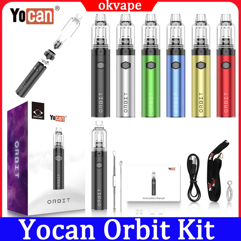 Аутентичные наборы электронных сигарет Yocan Orbit, 510 ниток, батареи для предварительного нагрева, 1700 мАч, регулируемое напряжение, 3,4–4 В, восковой испаритель, комплект Vape Pen