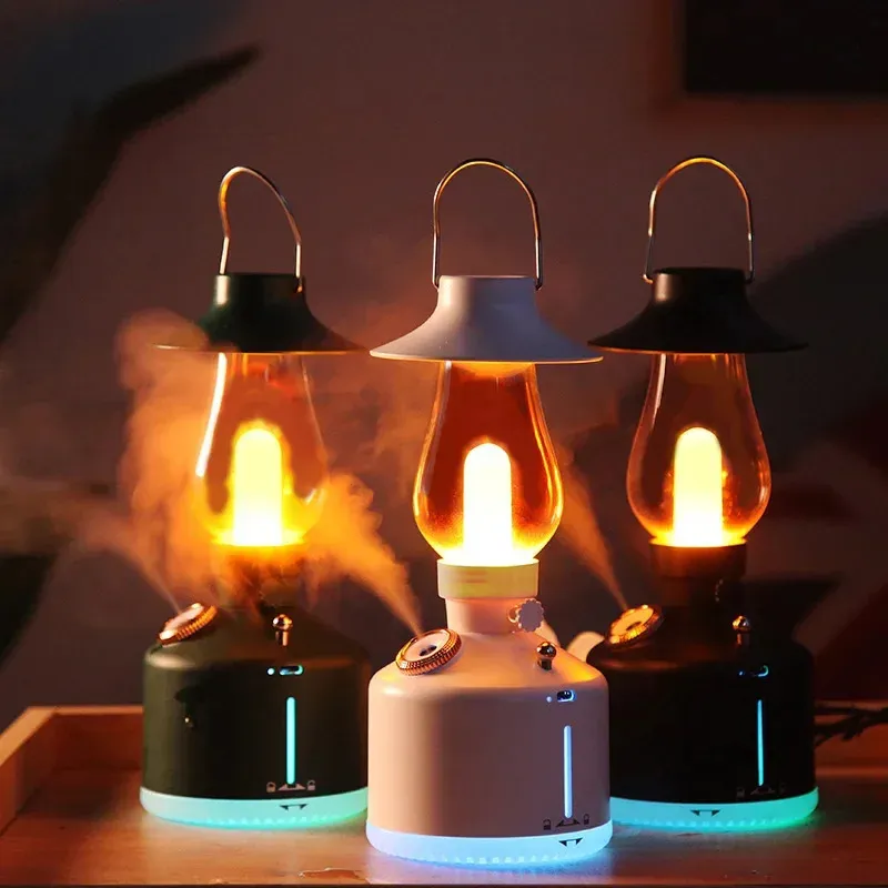 Eteriska oljor Diffusorer Trådlös luftfuktare Camping Lamp Aromaterapi Diffusor med LED -ljus USB -avgiftsbelaglig retro kerogenmisttillverkare för hem 231212