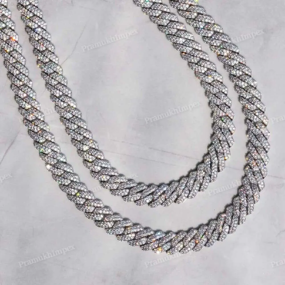 Fashion Full Iced Out 12 mm Moisanite Cuban Link Chain 14k White Gold Pass Diamond Tester VVS Diamond Collier pour hommes