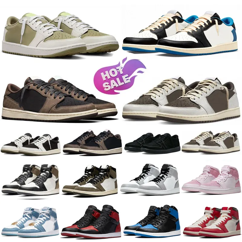 Z odwróceniem Mocha Jumpman 1 1S Buty męskie Trener J1 Low Travi Golf Black Phantom Olive UNC Panda Scotts Men Women Outdoor Sports Sneakers Traviss