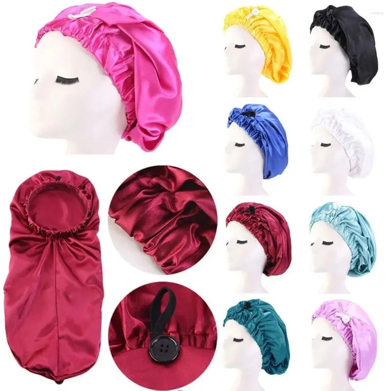 BERETS PURE Color Chemo Caps Hair Care Ladies Cover Elastic Band Hat Silky Headwrap Night Sleeping Cap Satin Bonnets