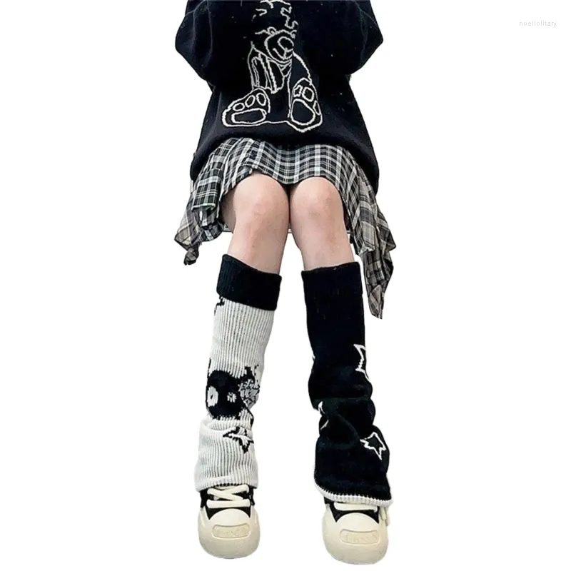 Women Socks Girls Knitted Flared Sleeves Gothic Baggy Cuffs Ankle Heaped Patterned Long