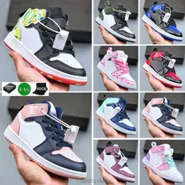 Jumpman 1 Basketball kids Shoes Boy Girl Shoes Game Royal Obsidian  Bred Sneakers Mid Multi-Color Tie-Dye Baby Shoe Size eur 22-35