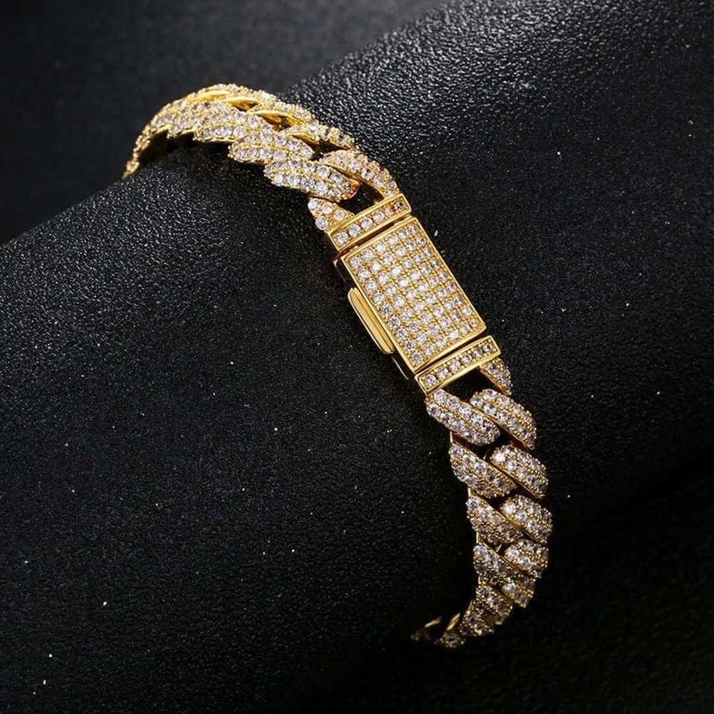Lady Fine Moissanite Diamentowa biżuteria 925 Srebrna 18 -karatowa złoto Plane 10 mm 2 rzędy D Kolor Bransoletka Link Cuban Link
