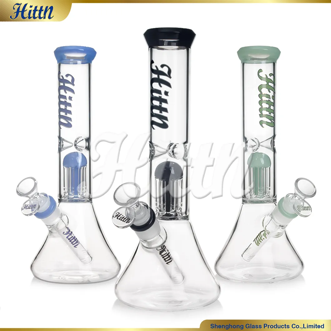 Hittn Glass Beaker Bong Water Pipe 8 Arms Perc 5mm厚さの手吹きボロケイ酸塩ガラスボン11.2インチ420喫煙パイプミルクカラー