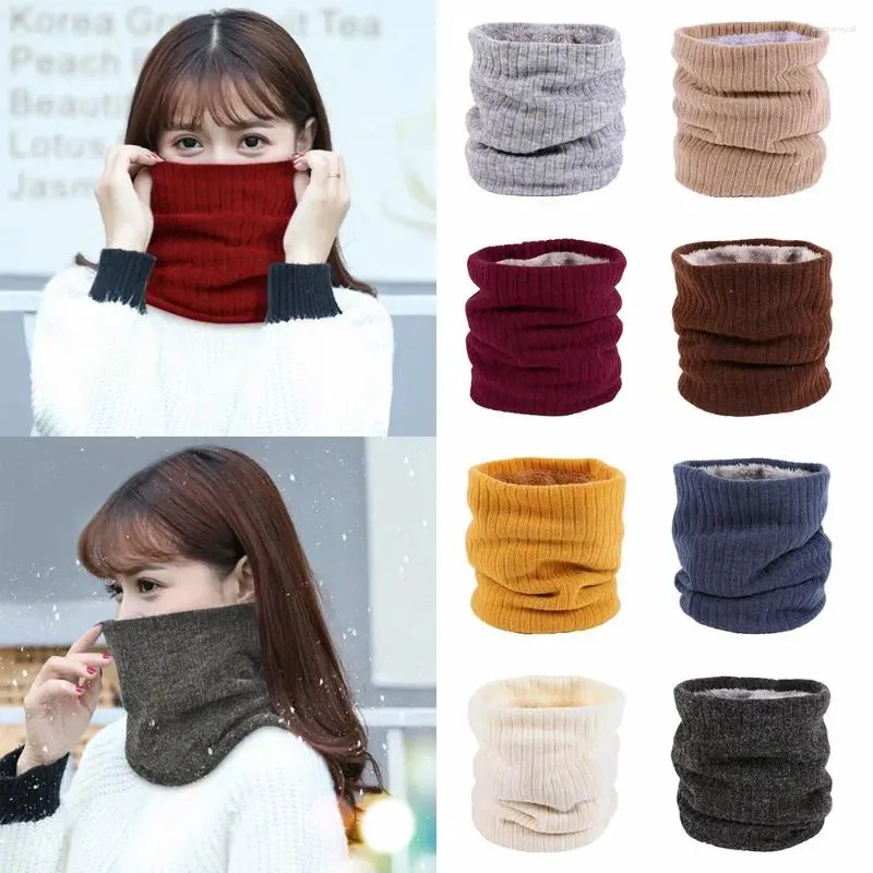 Bandanas Winter Double-Layer Neck Gaiter Thick Knitted Windproof Collar Scarf Warmer Fleece Lined Soft Circle Loop Scarves