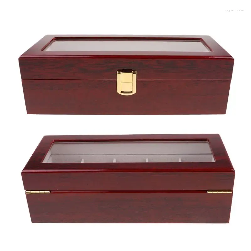 Caixas de relógio Caixa de madeira Display para armazenamento de caso com vidro superior luxuoso titular lockable jóias organiz