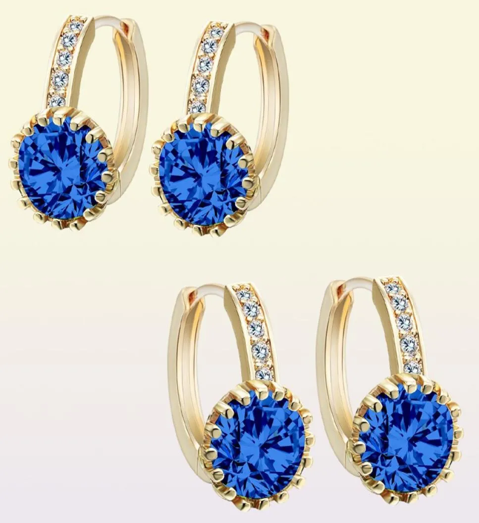 Cxwind Gold Blue Crystal Earrings Fashion Wedding Jewelry Colorful Women039s 10KT CZ Zircon Baby Piercing Hoop Earrings Bijoux7296351