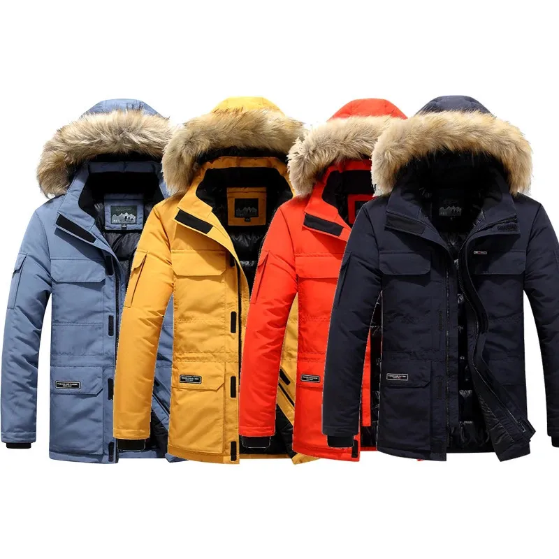 Vestes pour hommes surdimensionnées épaissies chaudes mi-longues Parkas à capuche poignets en fil veste coupe-vent classique hiver manteau de stockage de chaleur en plein air 231212